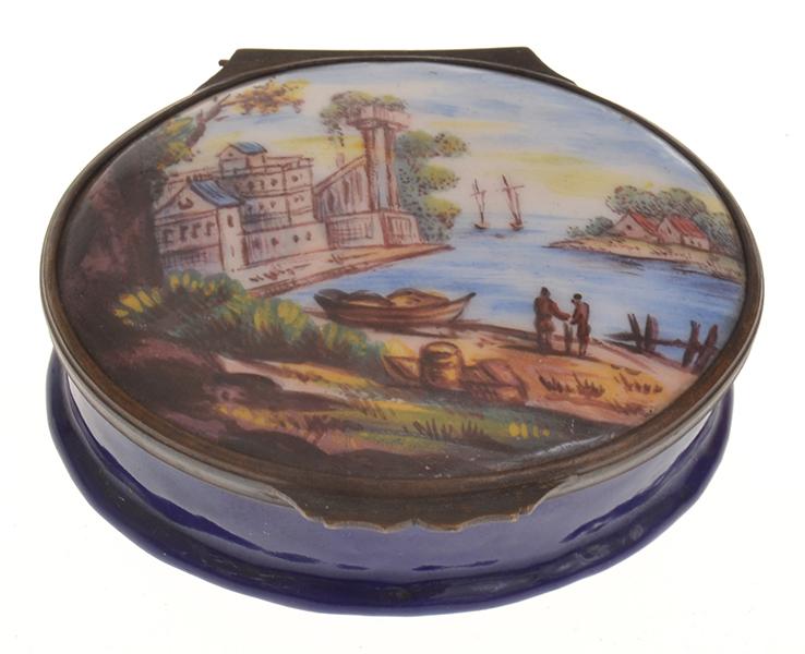 Appraisal: CONTINENTAL HAND PAINTED ENAMEL TRINKET BOX WITH BOATING SCENE