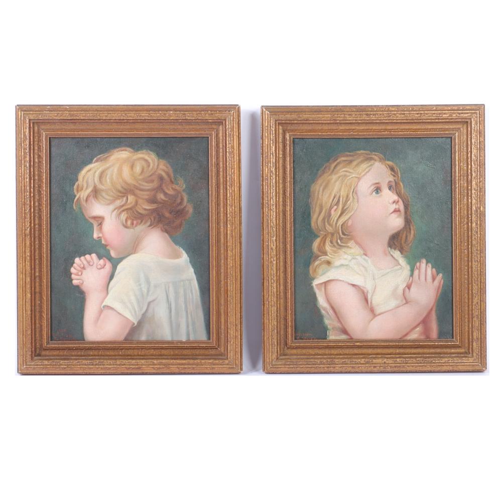 Appraisal: PAIR PRAYING CHILD PORTRAITS AFTER KARL STORCH II GERMAN -