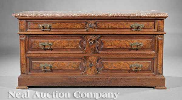 Appraisal: An American Renaissance Burled Walnut Chest of Drawers late th