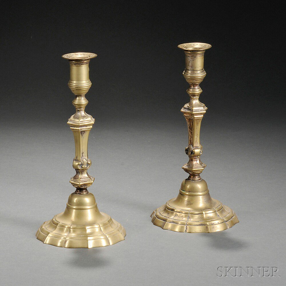 Appraisal: Pair of Rococo Cast Brass Candlesticks late th century the