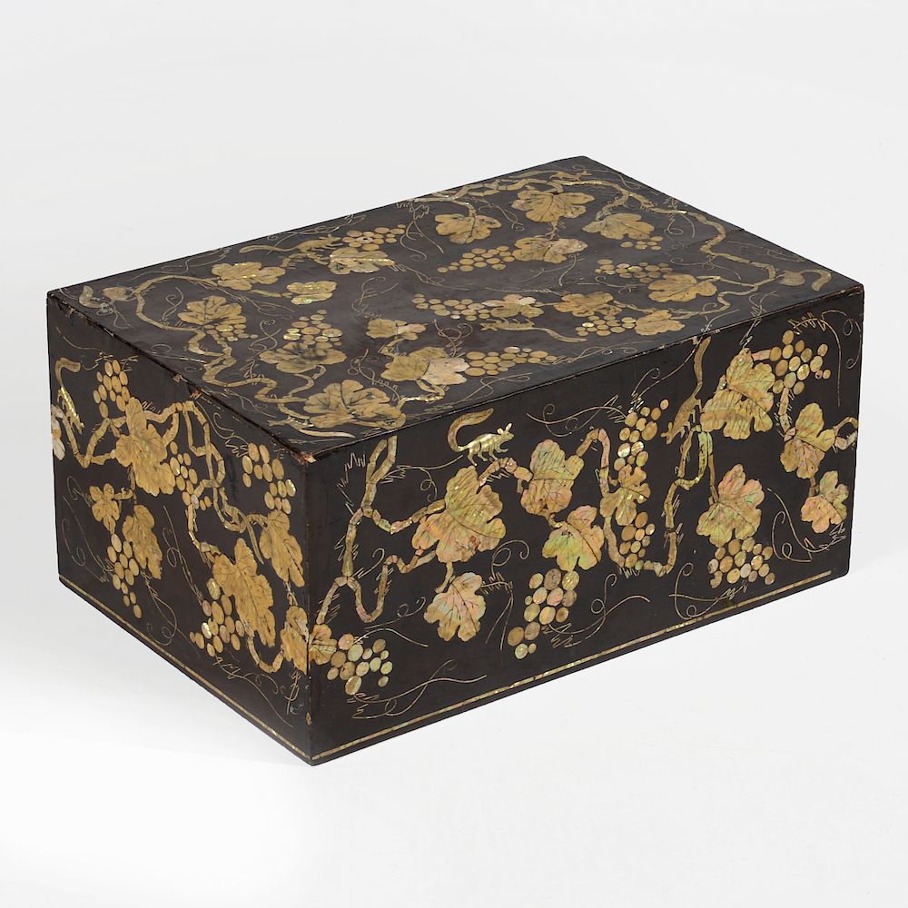 Appraisal: Asian Nacre Inlaid and Black Lacquered Box and Cover x