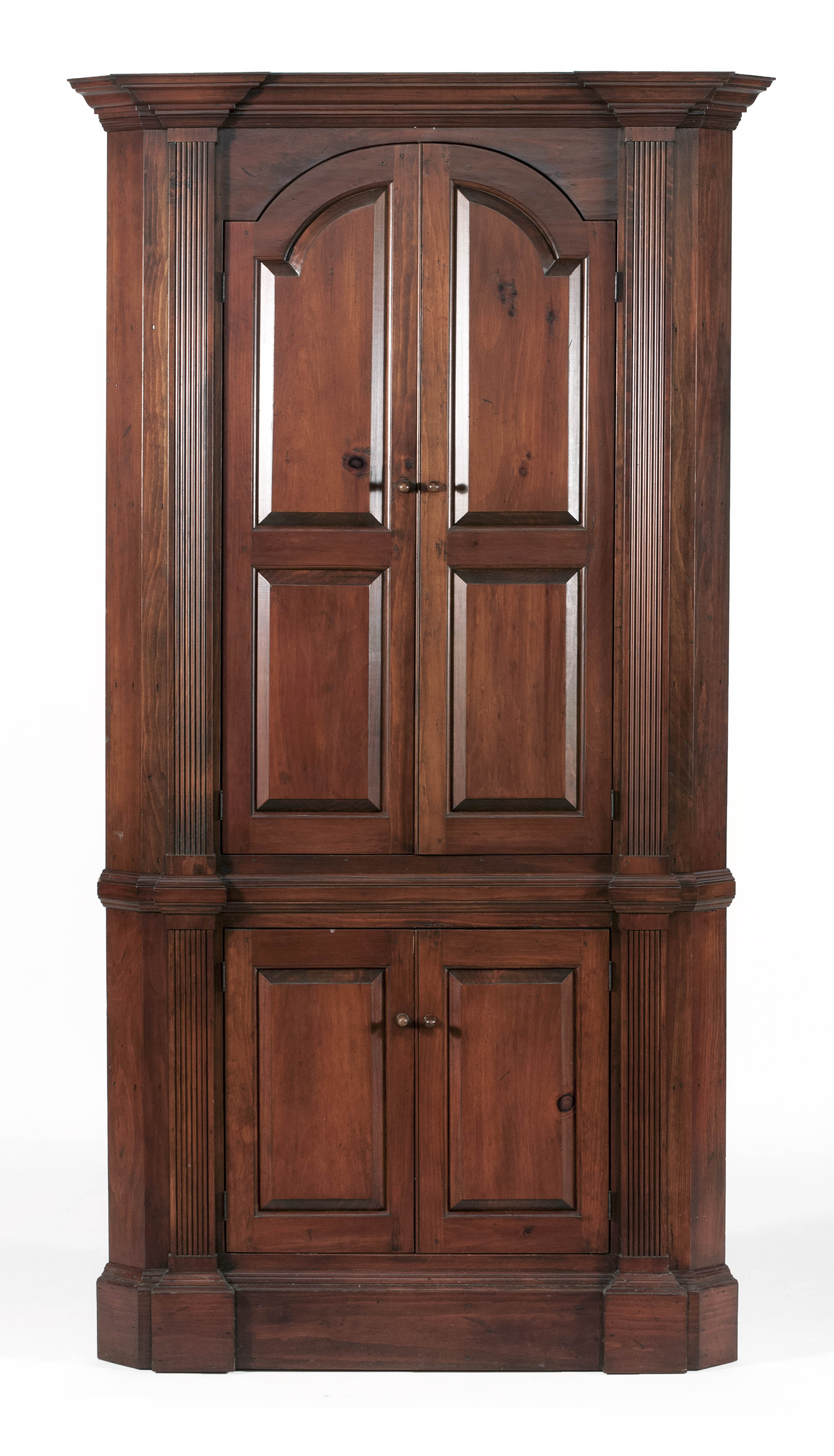 Appraisal: D R DIMES TWO-PART CORNER CUPBOARD In pine under a