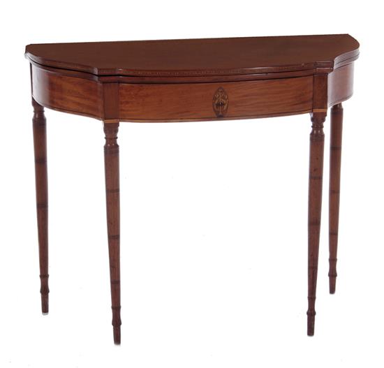 Appraisal: Federal inlaid mahogany games table circa serpentine hinged top on