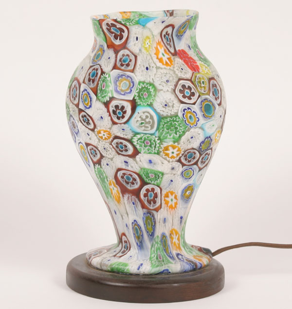 Appraisal: Large Fratelli Toso murrina millefiori glass vase form lamp composed