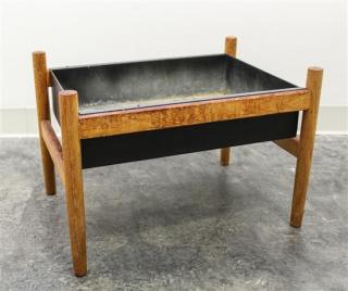 Appraisal: A Mid-Century Danish Walnut and Metal Jardiniere the rectangular metal