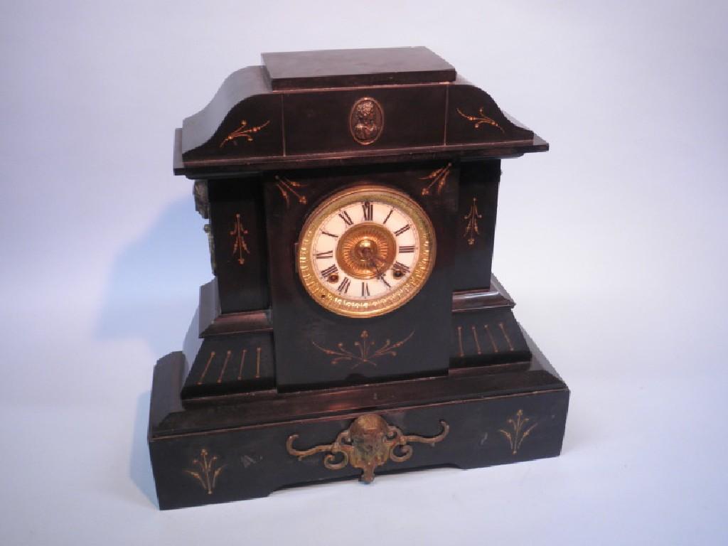 Appraisal: A French black marble gilt metal mantel clock inset with