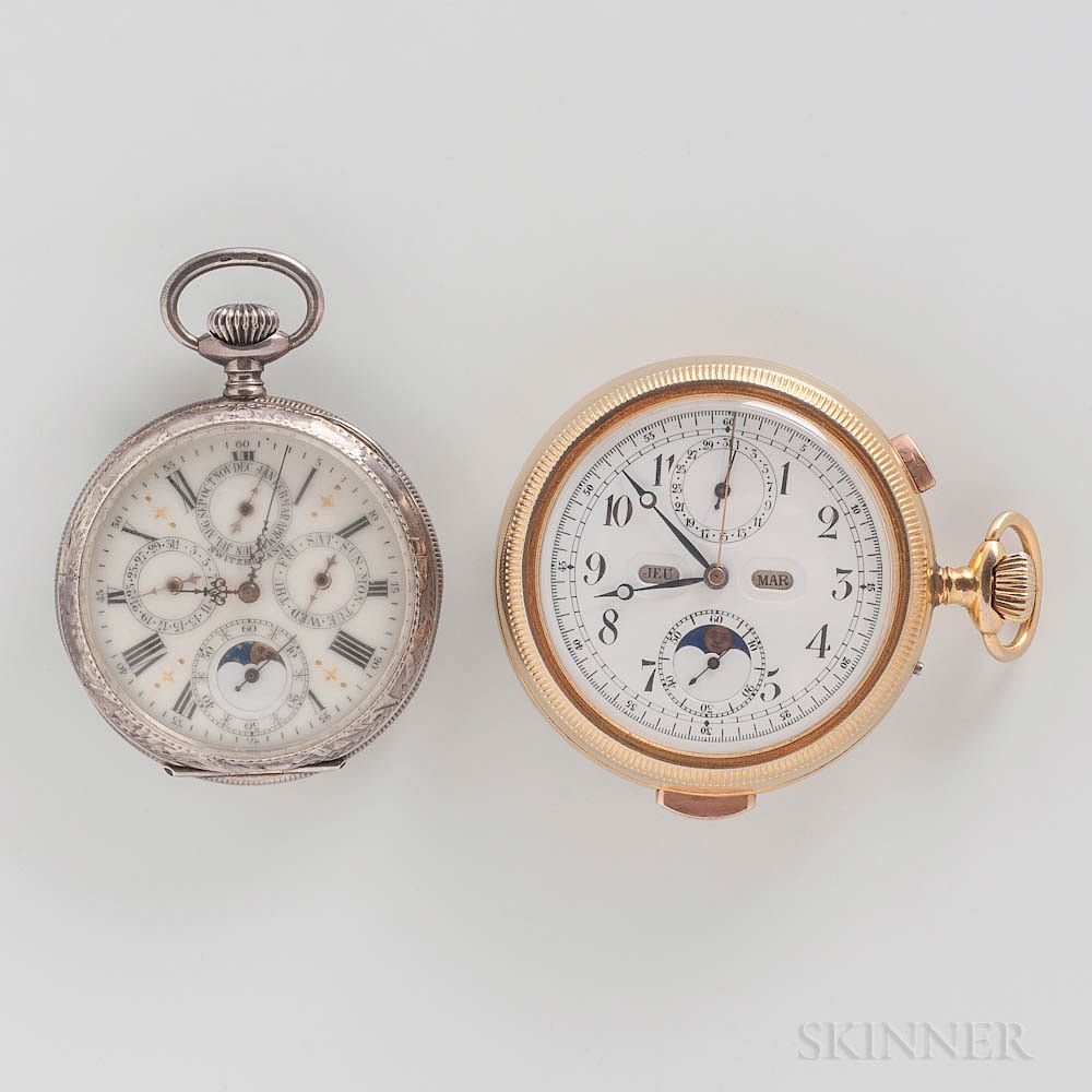 Appraisal: Quarter-hour Repeater Perpetual Calendar Open-face Chronograph Watch and a Sterling