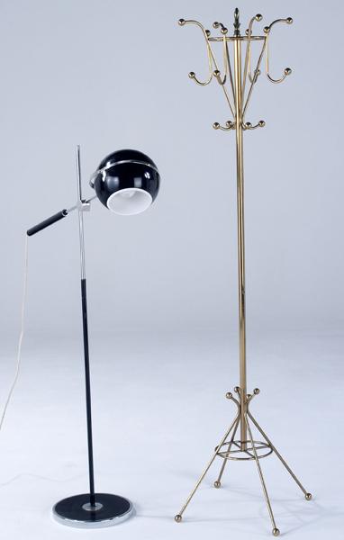 Appraisal: MODERN Adjustable single arm floor-lamp and brass coat rack Lamp