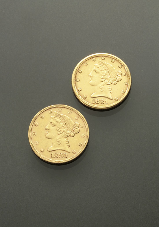 Appraisal: Two U S Half-Eagle Five-Dollar Gold Coins Dated and