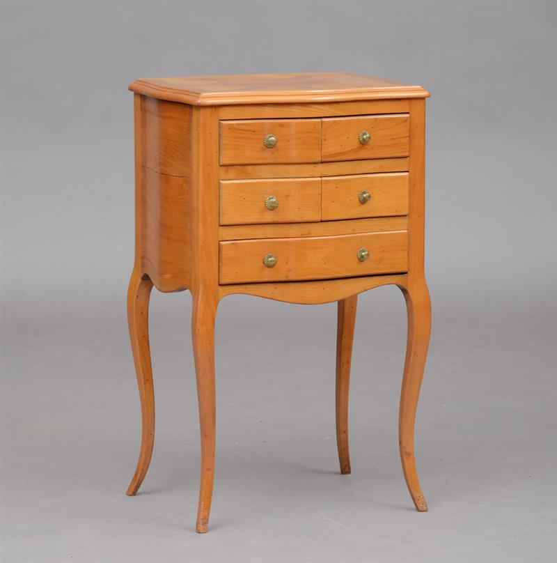 Appraisal: ITALIAN ROCOCO BLEACHED WALNUT PARQUETRY BEDSIDE TABLE The serpentine-fronted molded