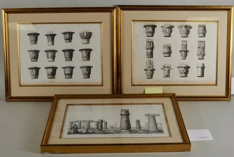 Appraisal: Three Egyptian Framed Architectural Engravings Three Egyptian architectural engravings Framed