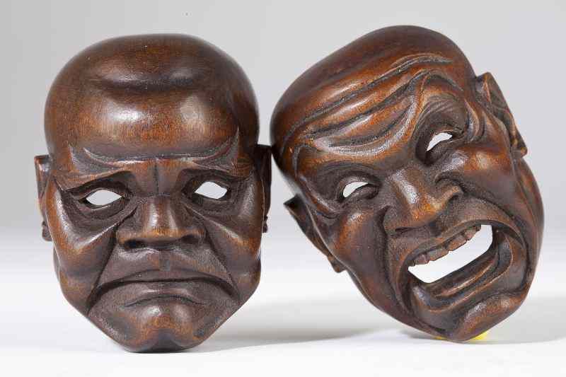 Appraisal: Two Japanese Carved Noh Masks th century miniatures of the