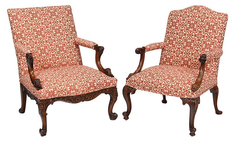 Appraisal: Assembled Pair Chippendale Style Open Armchairs British th th century