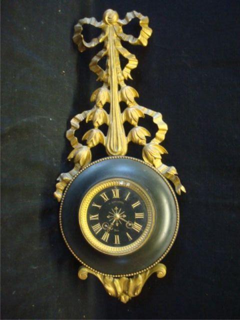 Appraisal: Black lacquer clock signed Leconte with bronze Rococo top From