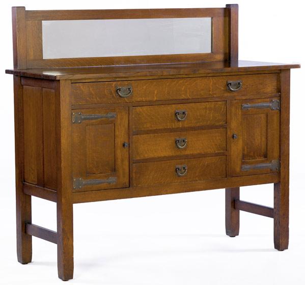 Appraisal: STICKLEY BROTHERS Sideboard no with mirrored backslash and strap hardware