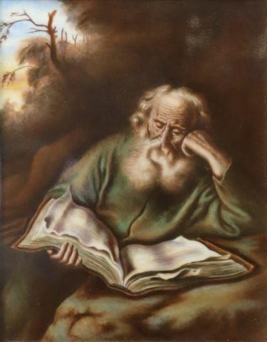 Appraisal: Framed German Rosenthal painted porcelain plaque The Hermit after Salomon