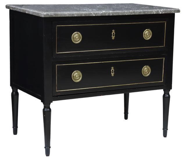 Appraisal: French Louis XVI style marble-top commode early th c ebonized