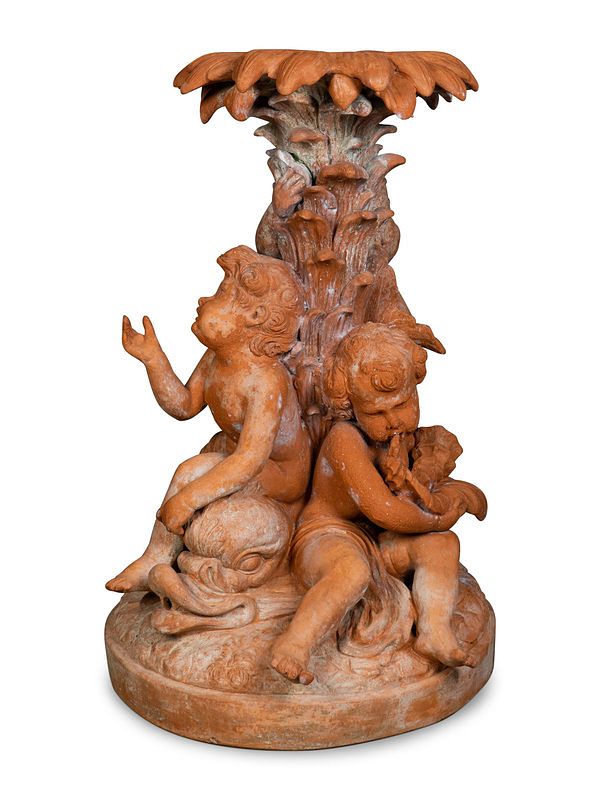 Appraisal: An Italian Terracotta Figural Fountain Height x diameter inches An