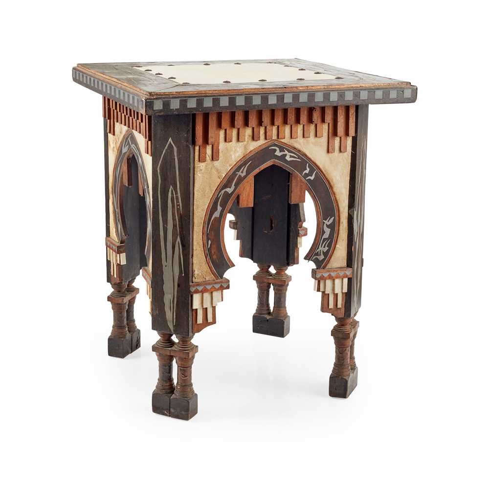 Appraisal: CARLO BUGATTI - STOOL CIRCA walnut stained walnut vellum with