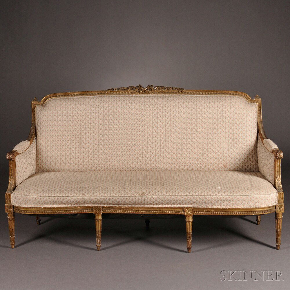 Appraisal: Louis XVI-style Carved Giltwood Upholstered Canap France mid- th century