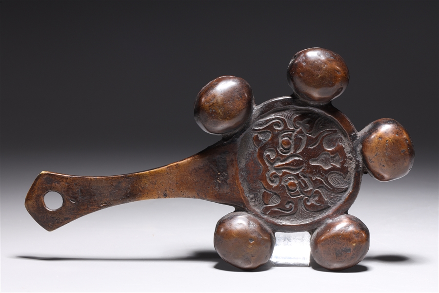 Appraisal: Bronze Japanese rattle with molded design to surface overall good