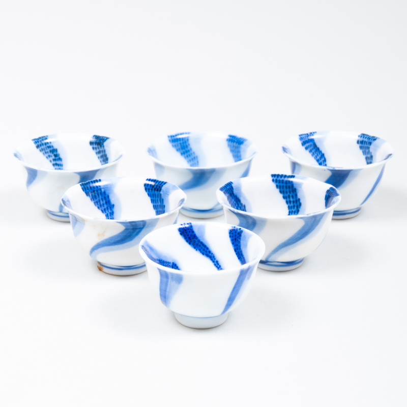 Appraisal: Six Eiraku Blue and White Porcelain Sake Cups Blue six