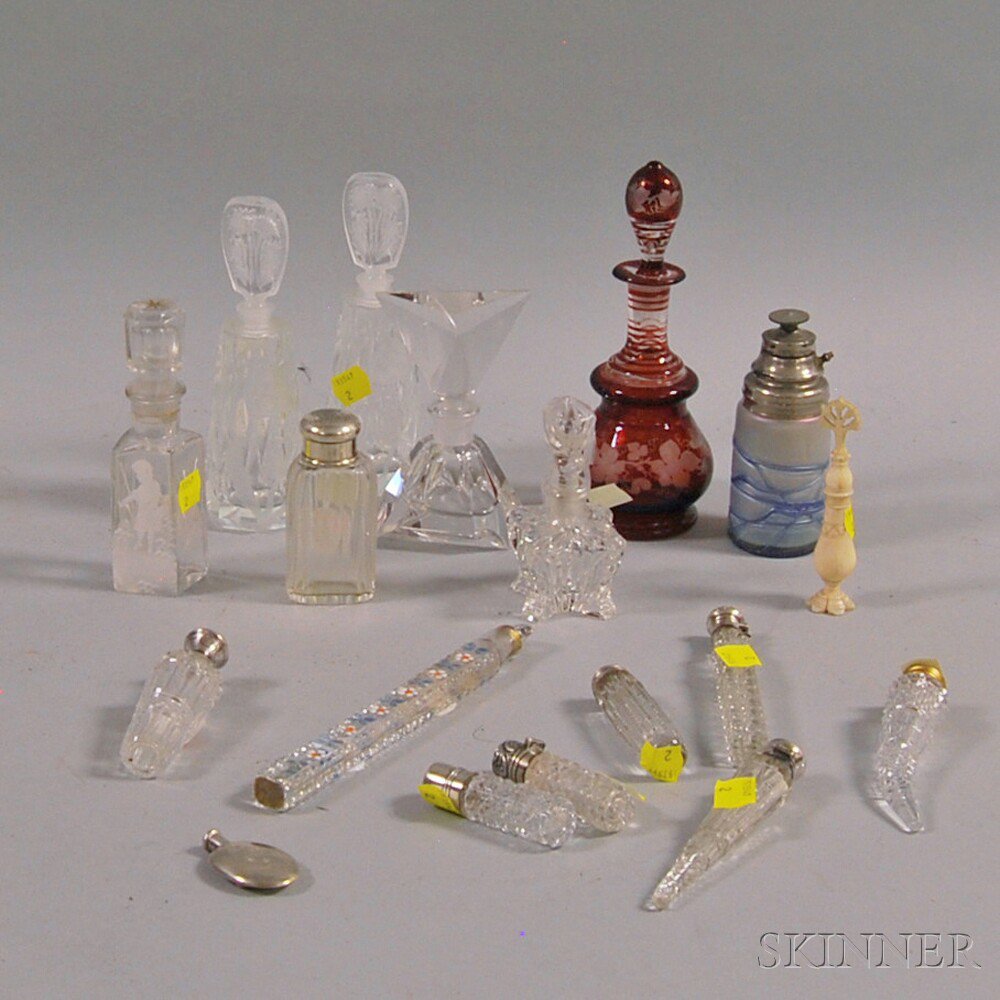 Appraisal: Eighteen Mostly Glass Perfumes th and th century nine sterling