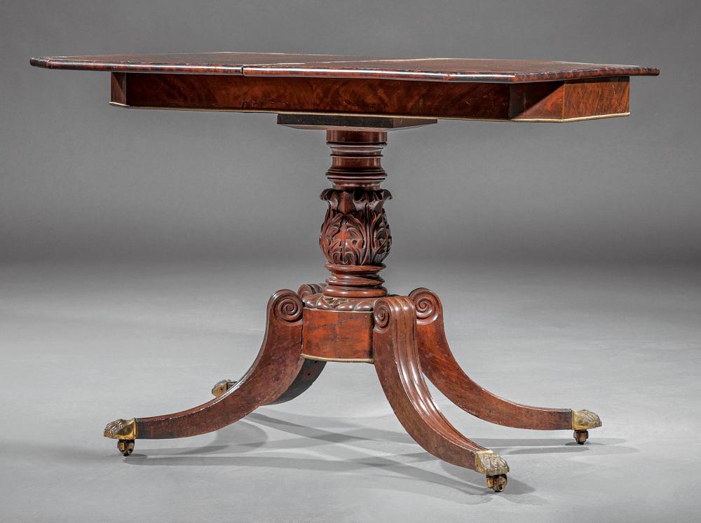 Appraisal: American Classical Carved and Brass-Mounted Mahogany Games Table early th