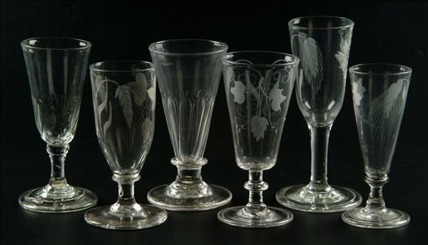 Appraisal: Six various short ale glasses including four engraved examples cm