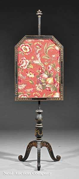 Appraisal: A Regency Ebonized and Gilt-Decorated Polescreen early th c floral