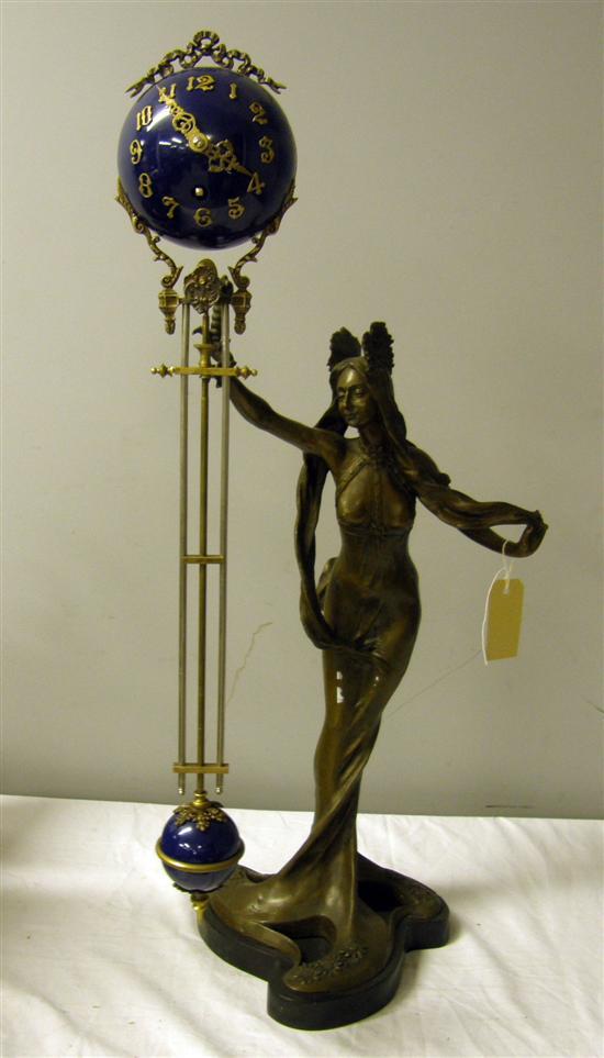 Appraisal: Art Nouveau style figural swinging clock in the form of