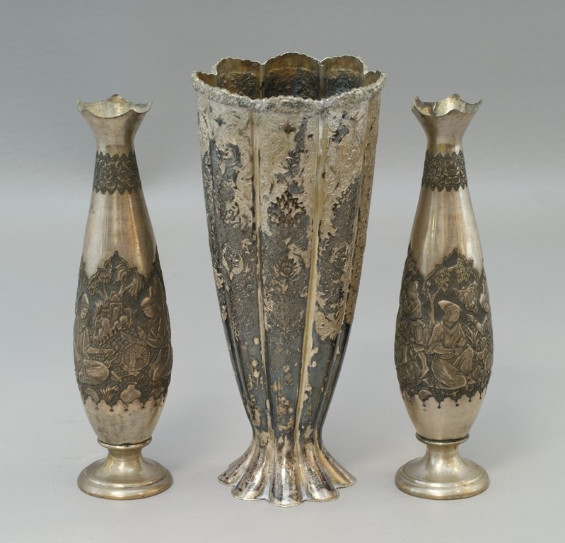 Appraisal: Persian silver vases the largest with mark to base other