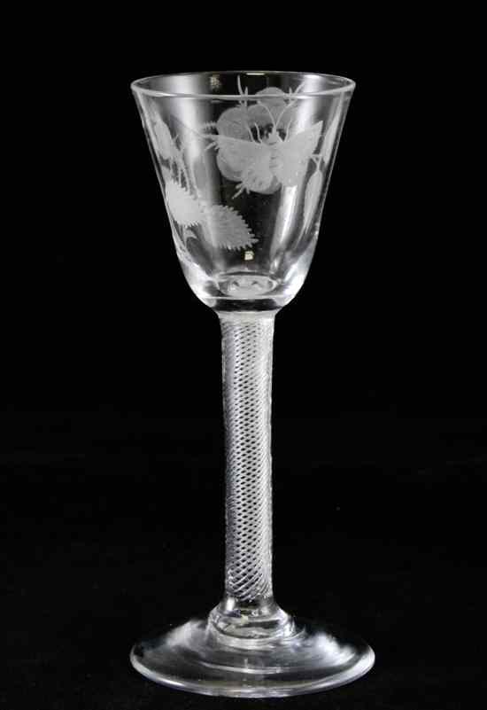 Appraisal: A Jacobite airtwist stem wine glass c the conical bowl