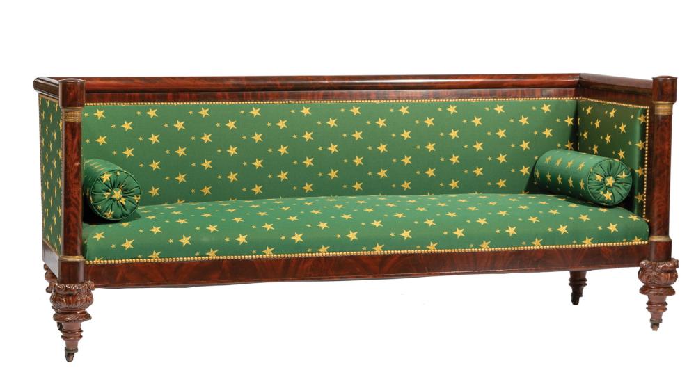 Appraisal: American Classical Bronze-Mounted Mahogany Box Sofa early th c New