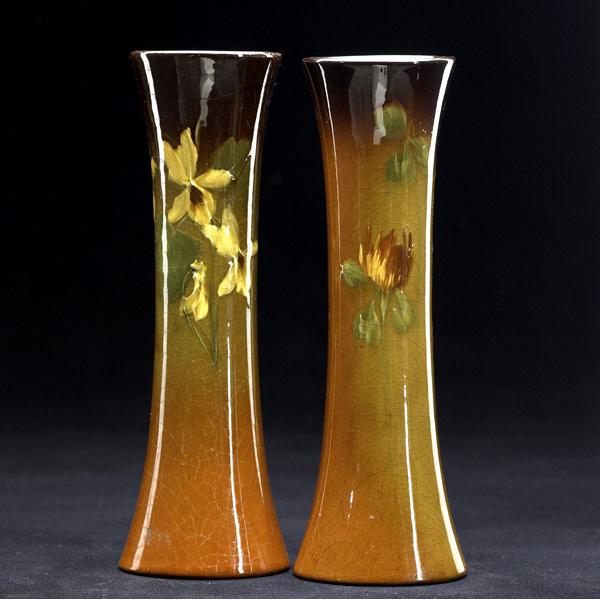 Appraisal: ROSEVILLE Rozane pair of trumpet vases one with violets and