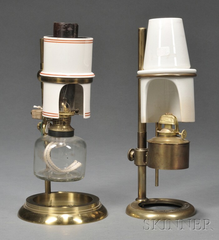 Appraisal: Two Brass and Ceramic Microscopy Fluid Lamps England one with