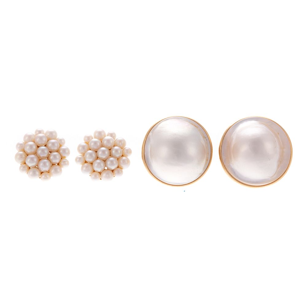 Appraisal: Two Pairs of Large Pearl Earrings in K K yellow