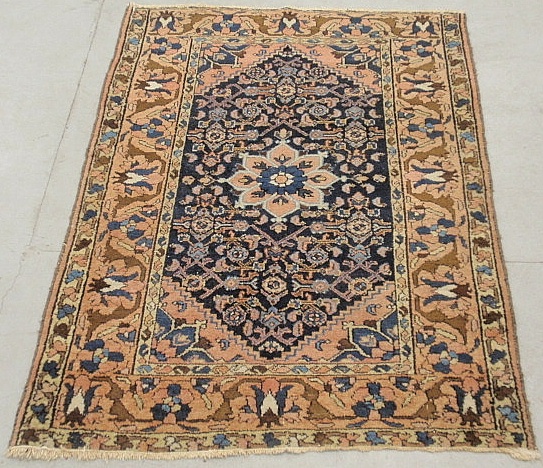 Appraisal: - Hamadan oriental mat with blue center and rosette x