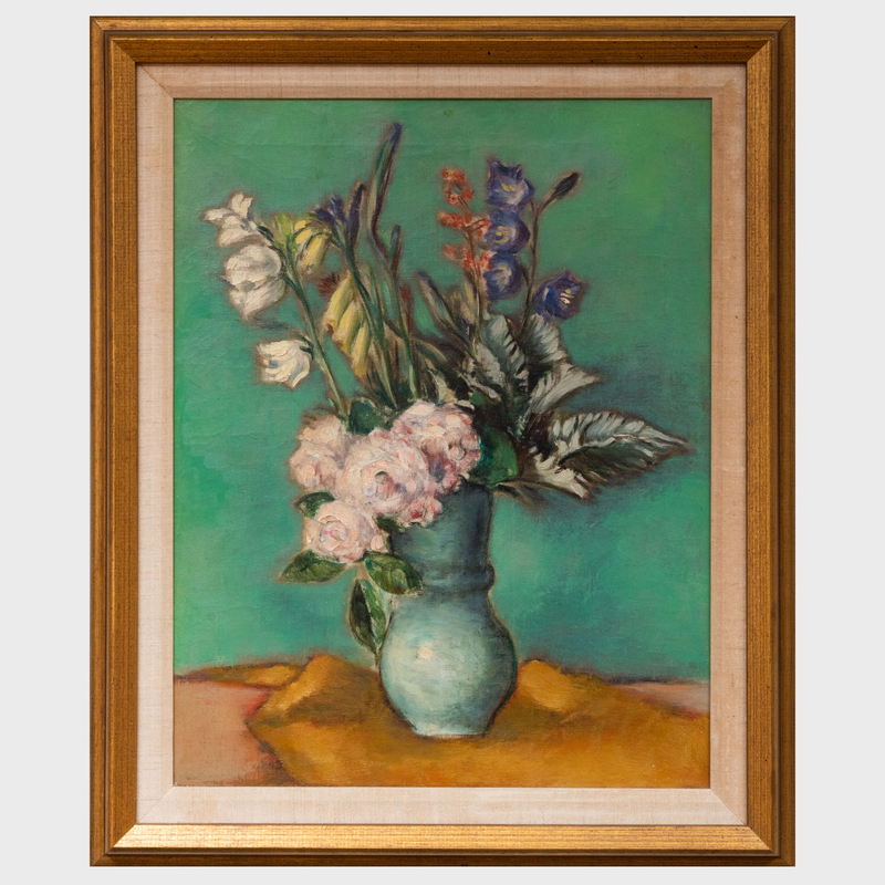 Appraisal: SIMKHA SIMKHOVITCH - STILL LIFE WITH GREEN BACKGROUND Oil on