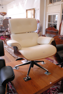 Appraisal: WHITE EAMES STYLE LOUNGE CHAIR WITH MATCHING OTTOMAN