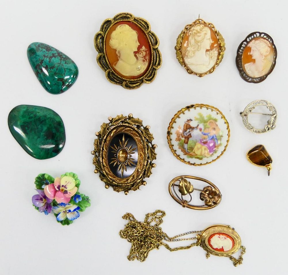 Appraisal: LOT OF VINTAGE COSTUME CAMEOS BROOCHES AND PINS One is