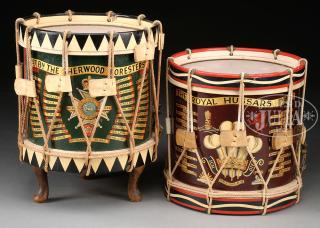 Appraisal: TWO CEREMONIAL PRESENTATION PARADE DRUMS th century England Each with