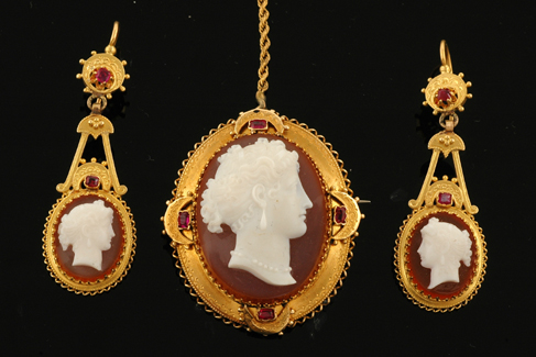 Appraisal: A Victorian cameo demi parrure Circa Comprising a pair of