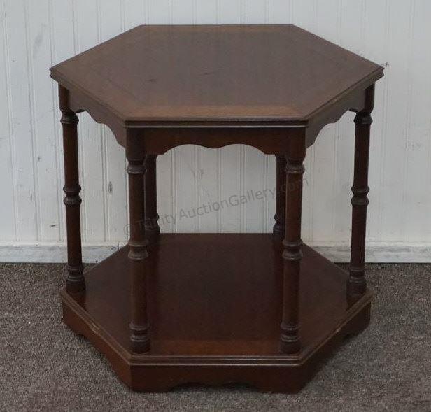 Appraisal: Vintage 's- 's Mahogany hexagon sided lamp table with lower