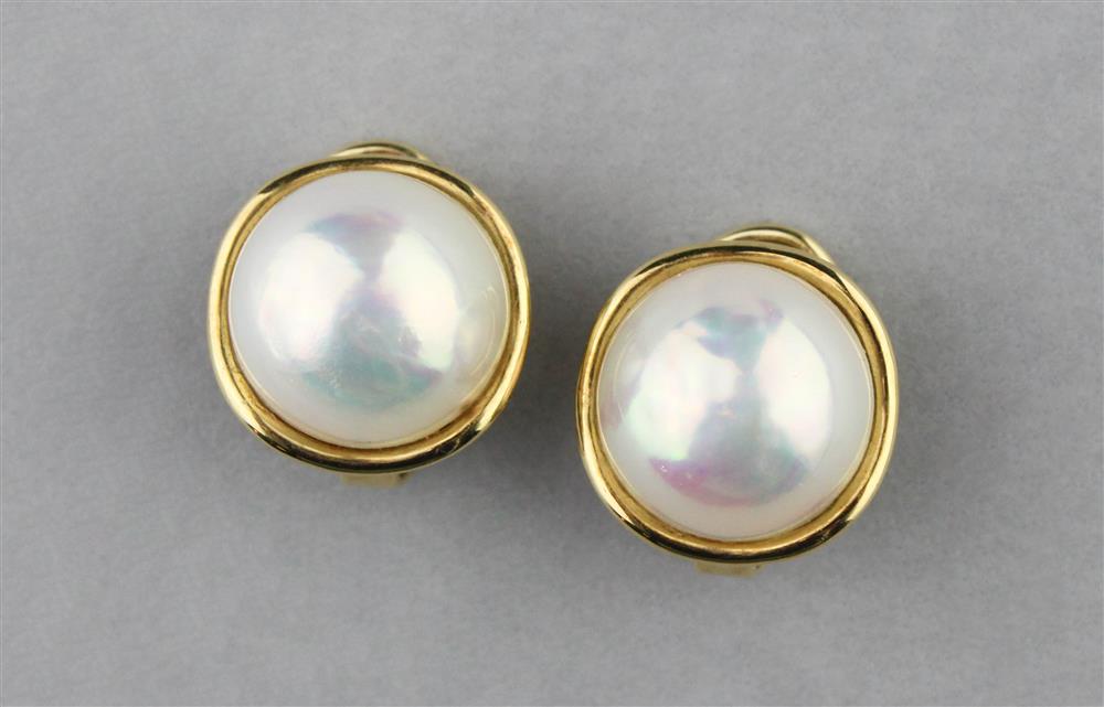 Appraisal: PAIR OF K GOLD MABE PEARL STUD EARRINGS WITH APPRAISAL