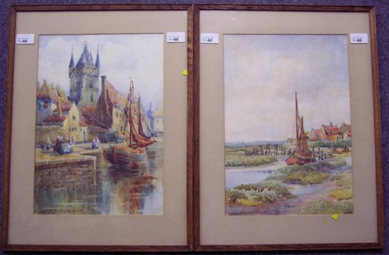 Appraisal: Sophie D'Ouseley Meredith Boat in a Marsh Landscape a pair