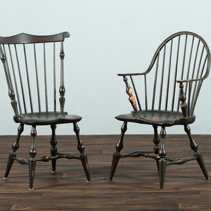 Appraisal: Two D R Dimes Black Painted Windsor Chairs New Hampshire