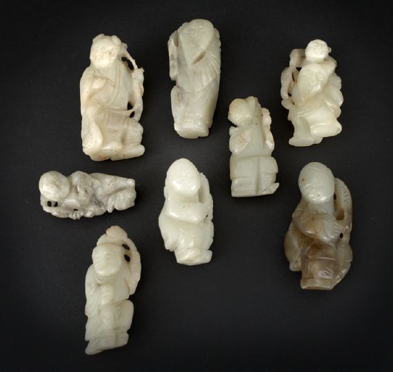 Appraisal: Group of Eight Chinese Jade Figural Pieces each in pale