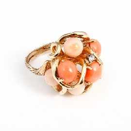 Appraisal: A ct gold coral and diamond cluster ring estimated diamond