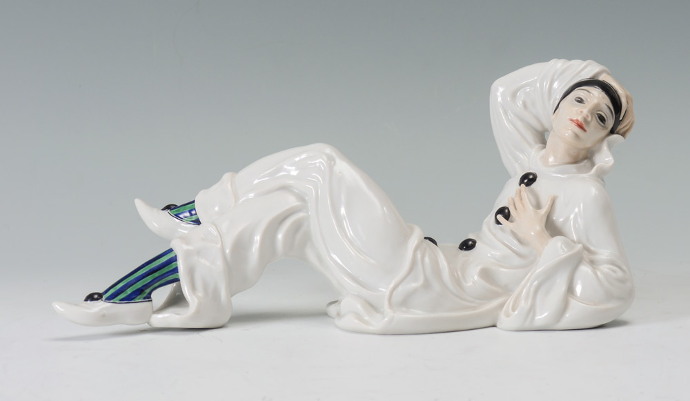 Appraisal: ROSENTHAL PIERROT PORCELAIN CLOWN FIGURINE Reclining figure of Pierrot clown